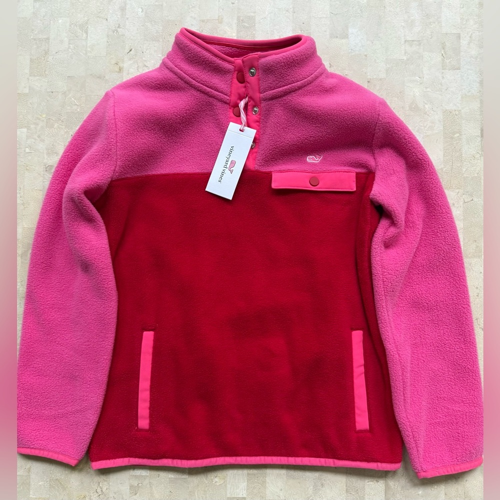 Vineyard Vines‎ Girls Youth M (10-12) Harbor Fleece Quarter Snap Red Velvet NWT